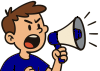 Image of person screaming in megaphone with blue shirt