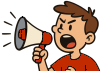 Image of person screaming in megaphone with red shirt